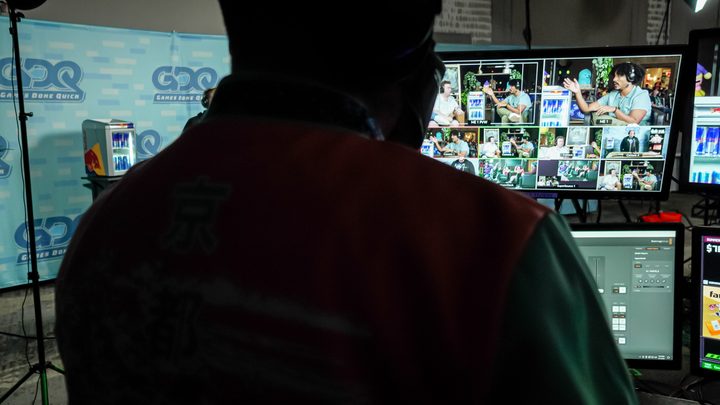A stage manager watching the Games Done Quick stream.