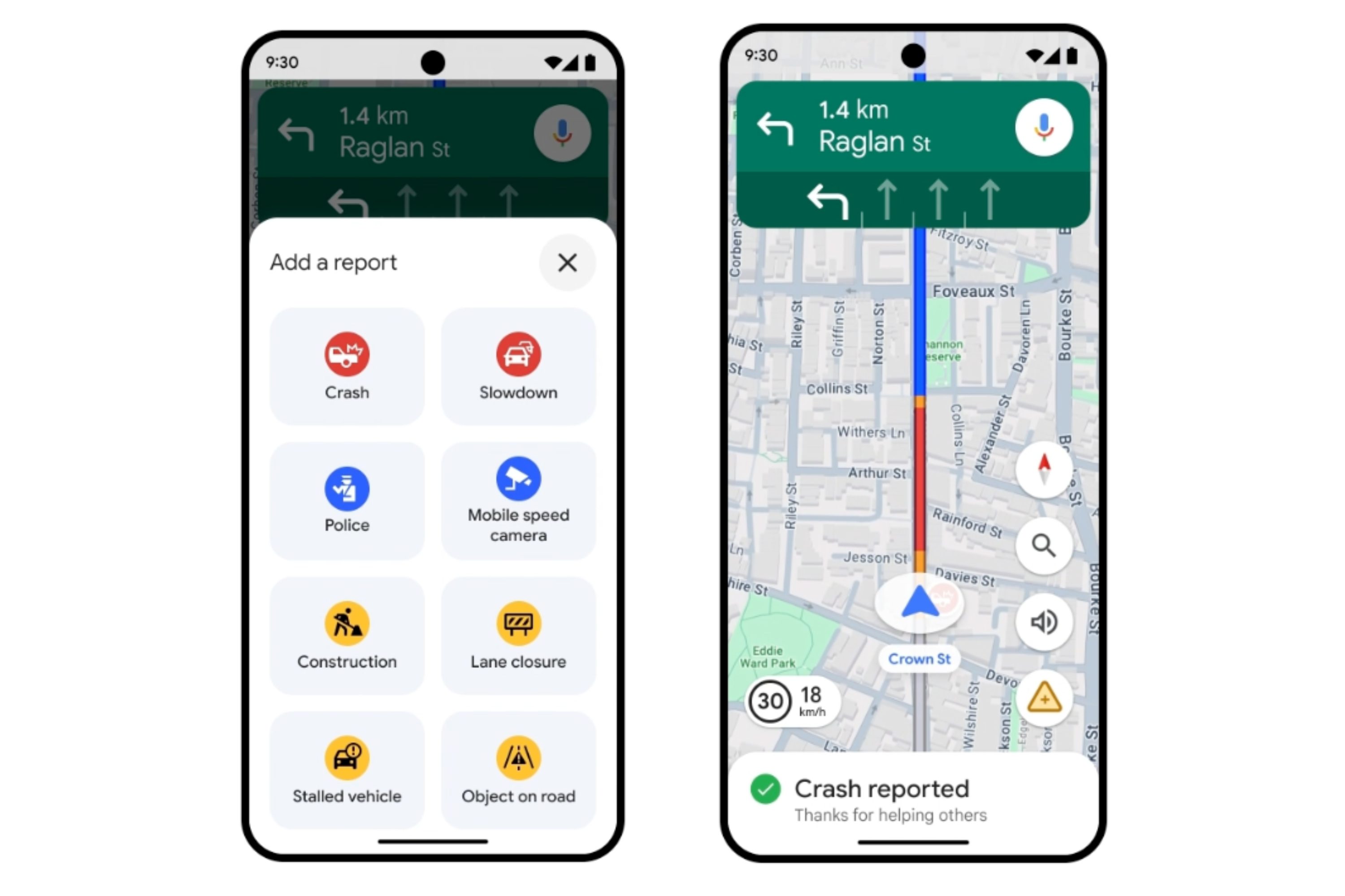 New incident reporting screen in Google Maps as of July 2024.