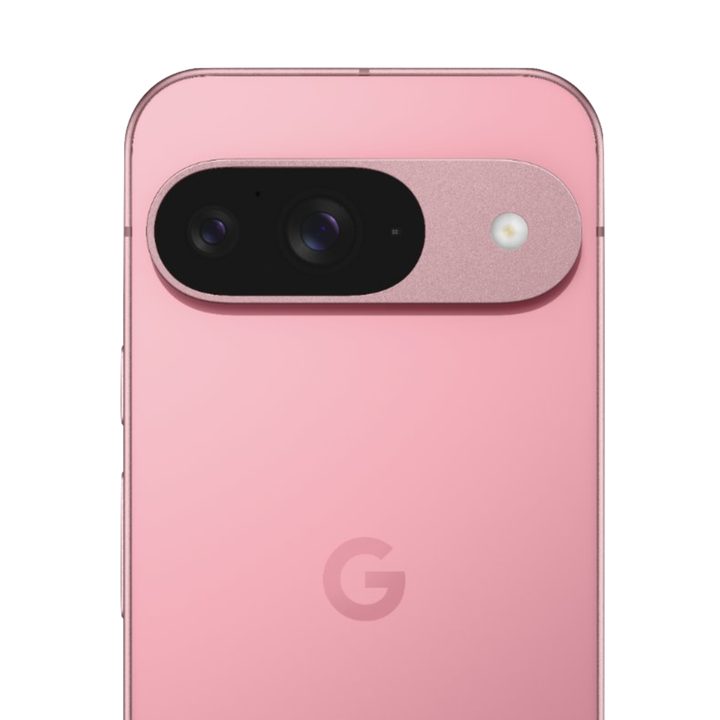 A close-up render of the Google Pixel 9 in pink.