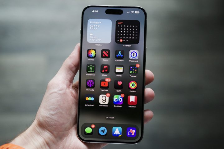 An iPhone 15 Pro Max running iOS 18, showing its home screen.