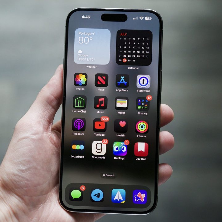 An iPhone 15 Pro Max running iOS 18, showing its home screen.