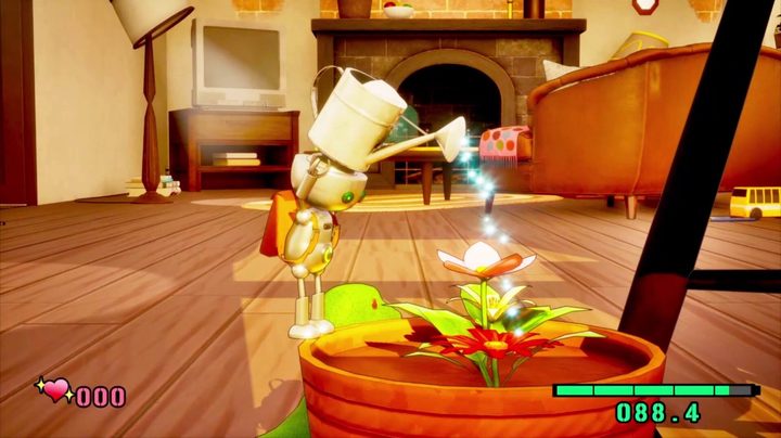 A robot waters a flower in koRobo.