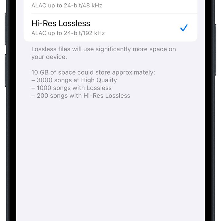 Apple Music downloads settings in iOS.