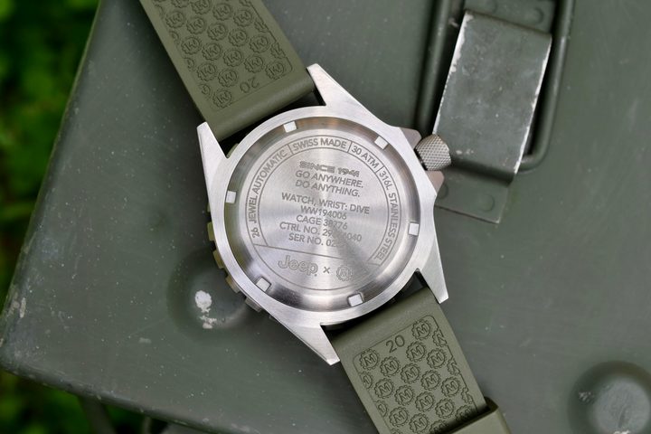 The Marathon 41mm Jeep Rubicon GSAR's case back.