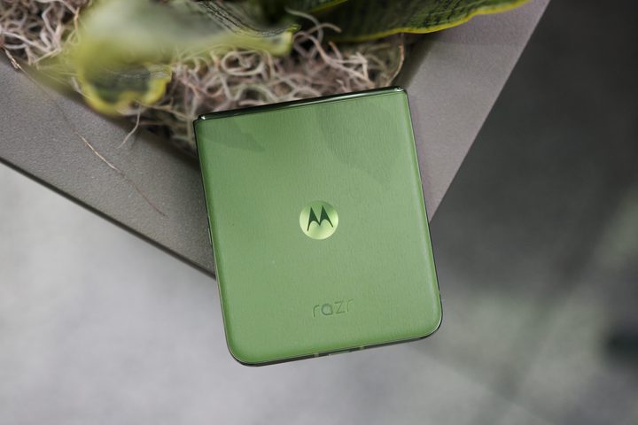 The back of the green Motorola Razr Plus 2024.