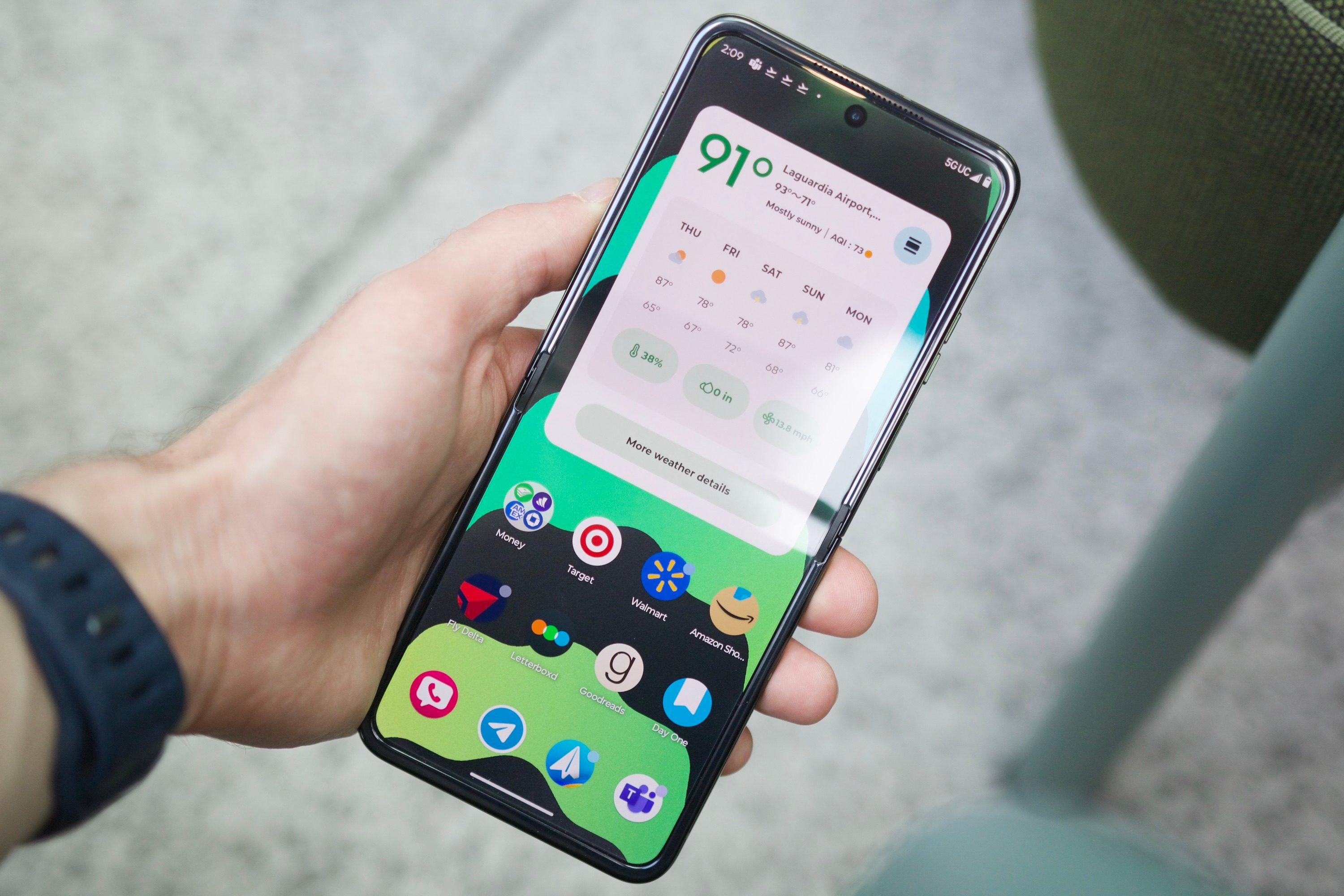A home screen on the inner display of the Motorola Razr Plus 2024.