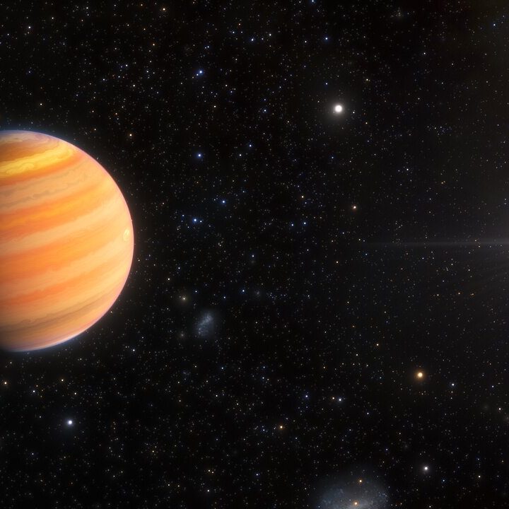 This artist’s impression shows a Jupiter-like exoplanet that is on its way to becoming a hot Jupiter — a large, Jupiter-like exoplanet that orbits very close to its star. Using the WIYN 3.5-meter telescope at the U.S. National Science Foundation Kitt Peak National Observatory, a Program of NSF NOIRLab, a team of astronomers found that this exoplanet, named TIC 241249530 b, follows an extremely elliptical orbit in the direction opposite to the rotation of its host star.