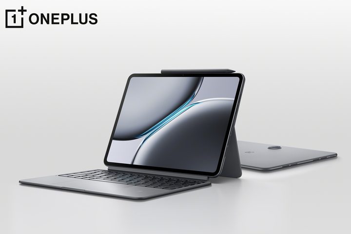 A rendered image of the OnePlus Pad 2 tablet with accessories.