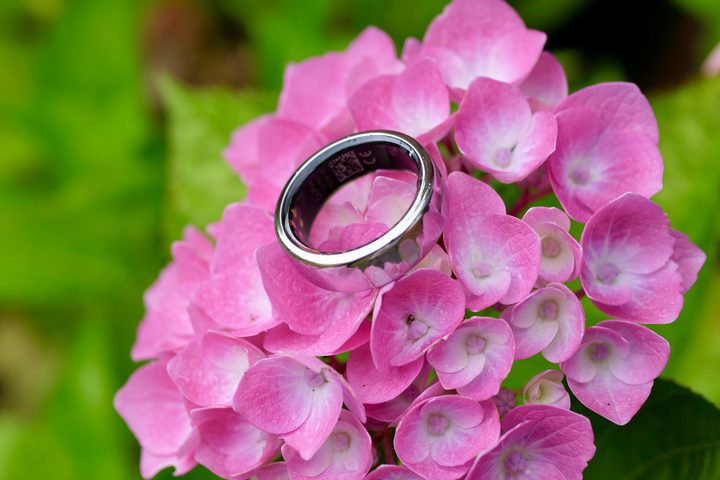 The Oura Ring on a flower's petals.