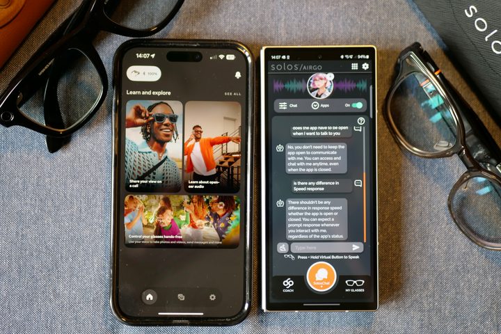 The Ray-Ban Meta and Solos AirGo 3's apps.