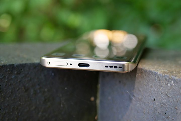 The Realme 13 Pro+'s charging port.
