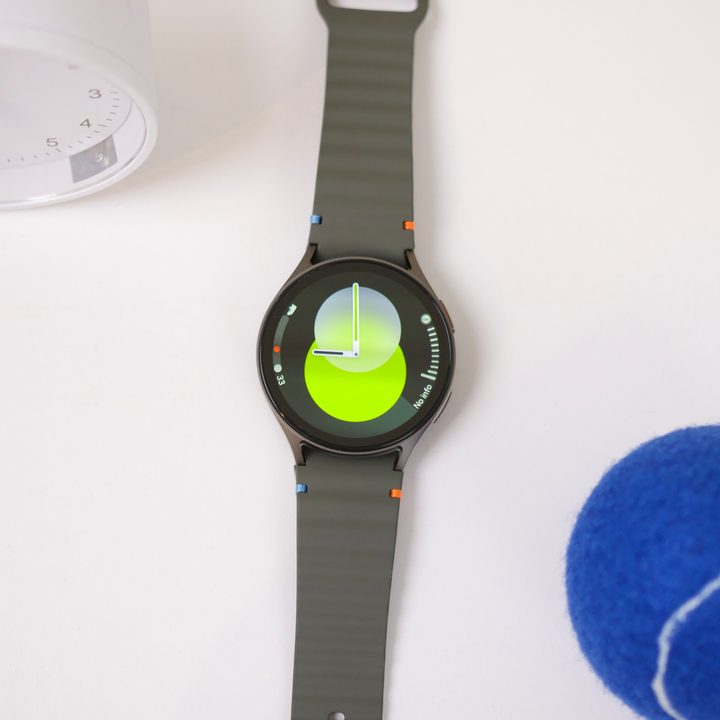 The Samsung Galaxy Watch 7 laying on a table.