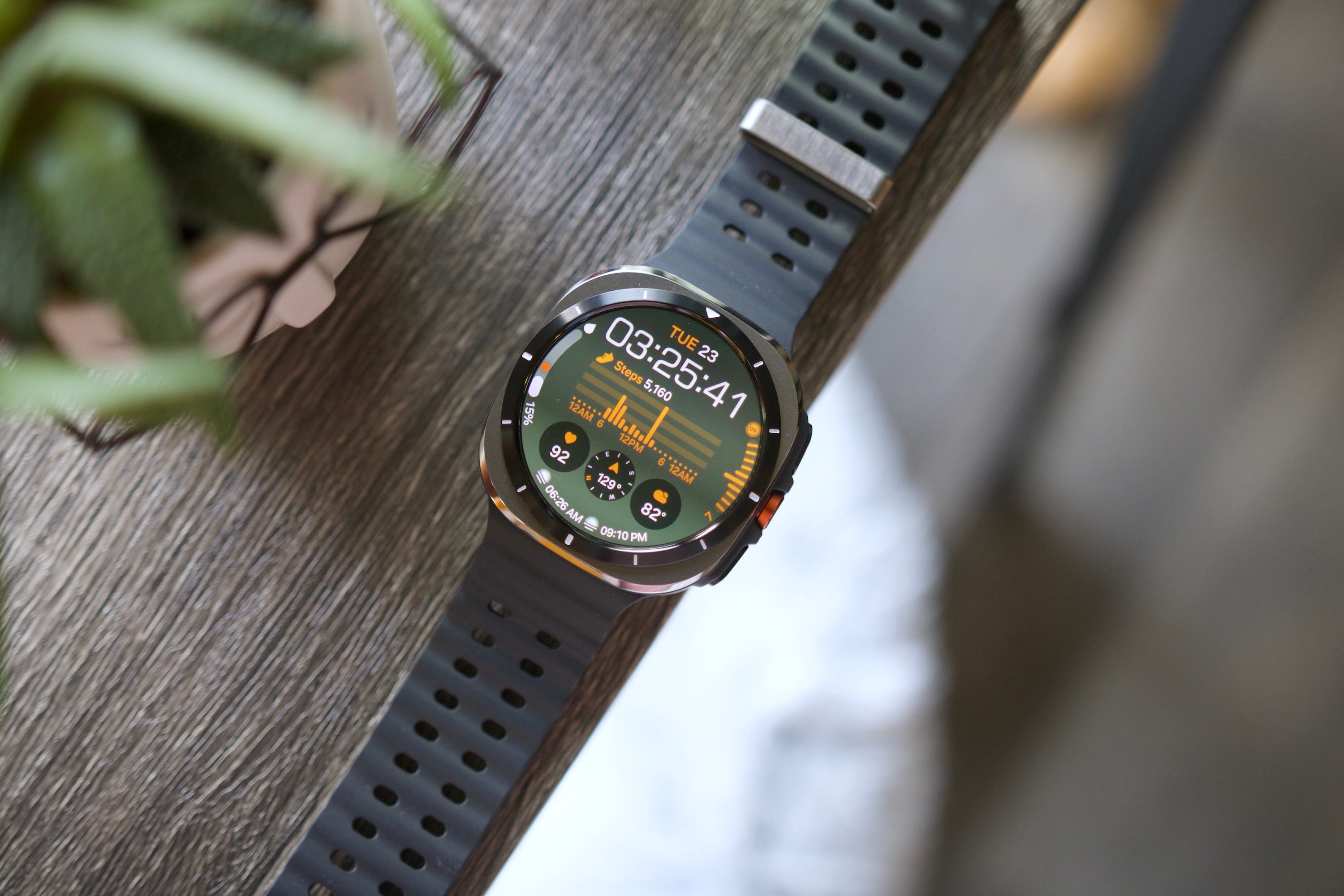 The Samsung Galaxy Watch Ultra, seen from above.