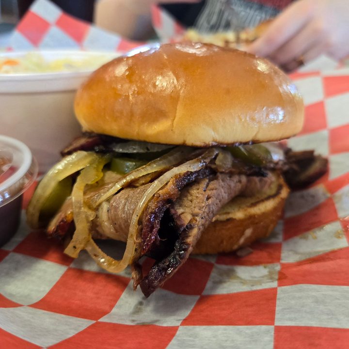 A photo of a brisket sandwich, taken with the Samsung Galaxy Z Flip 6.