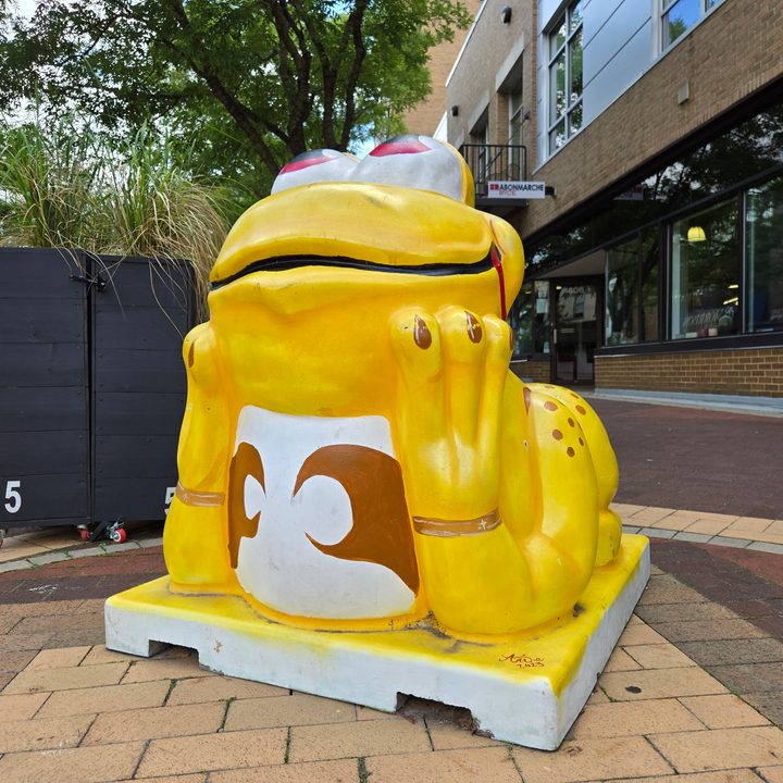 A photo of a yellow frog statue, taken with the Samsung Galaxy Z Flip 6.