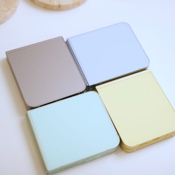 The Galaxy Z Flip 6 in its gray, blue, mint, and yellow colors.