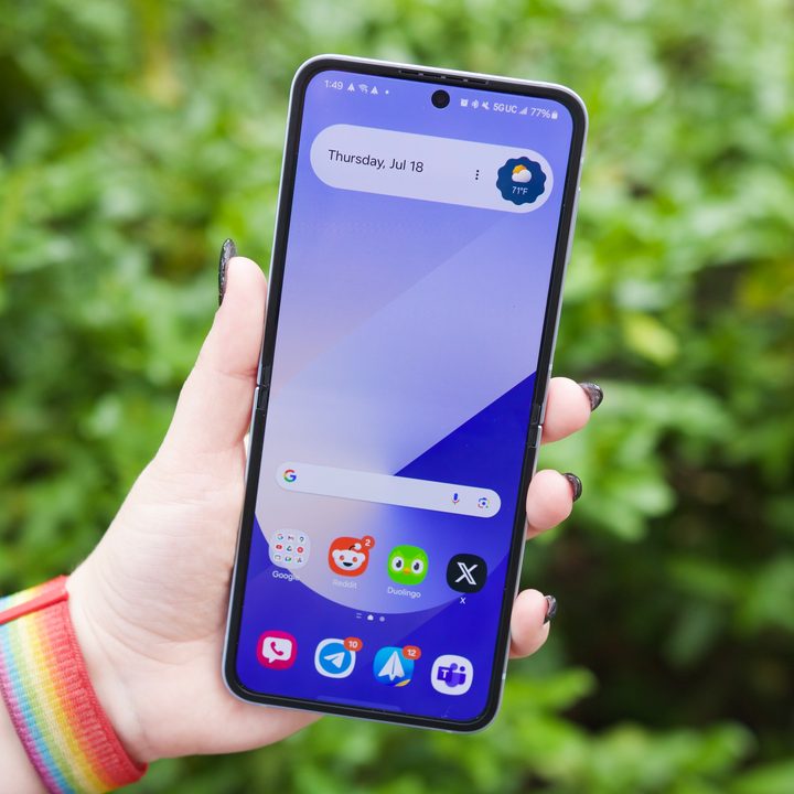 Someone holding the Samsung Galaxy Z Flip 6, showing its main display.