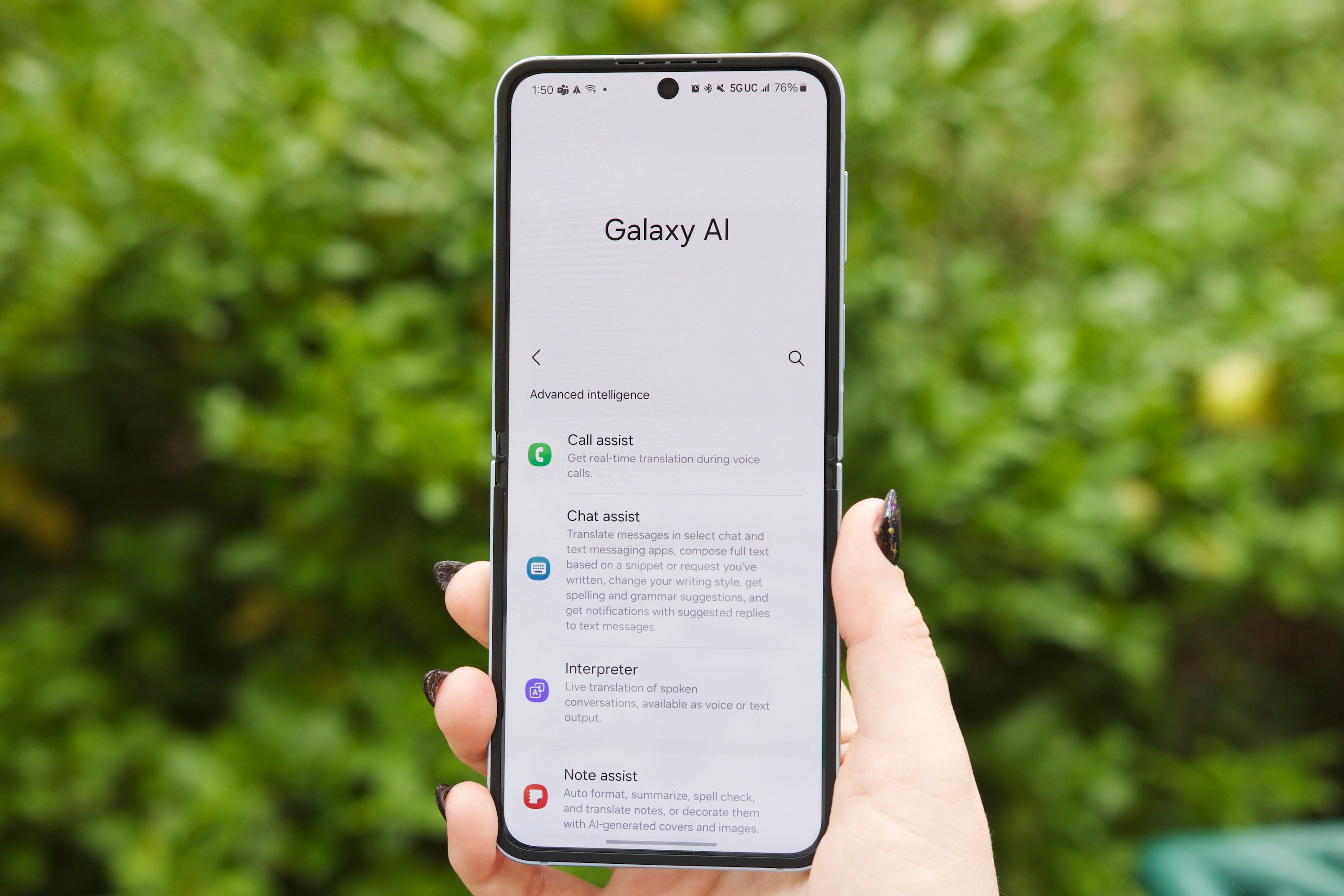 Galaxy AI settings page on the Samsung Galaxy Z Flip 6.