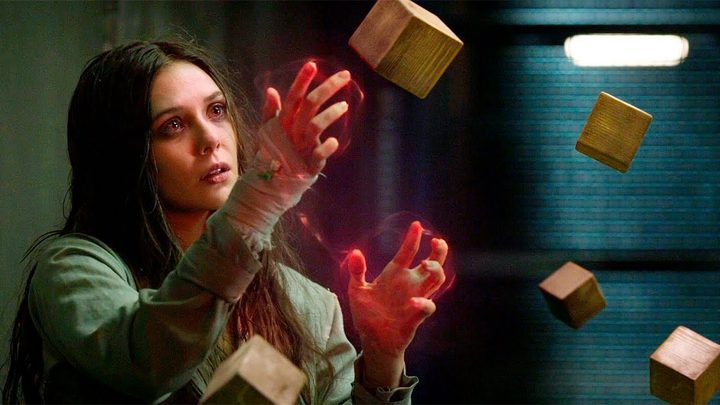 Wanda Maximoff (Elizabeth Olsen) levitates blocks in the post-credits scene of Captain America: The Winter Soldier