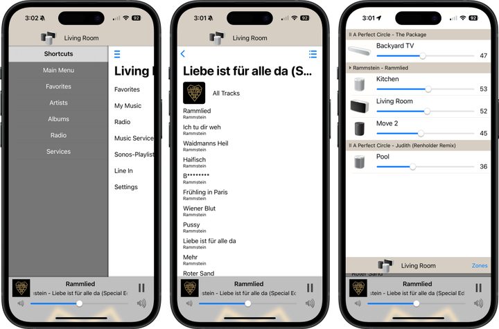 Screenshots from the SonoPhone app.