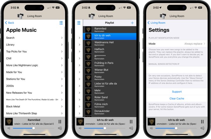 Screenshots from the SonoPhone app.