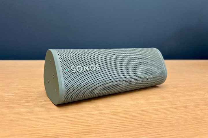 The Sonos Roam 2 laying horizontal on a table.