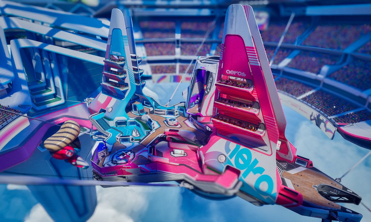 A colorful arena from Splitgate 2.