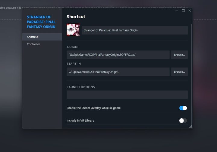 The settings to rename an app in Steam.