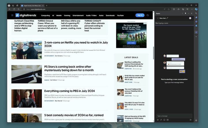 The Teams sidebar in the Edge browser.