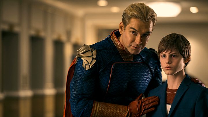 Homelander with his hands on Ryan's shoulders in season 4 of "The Boys."
