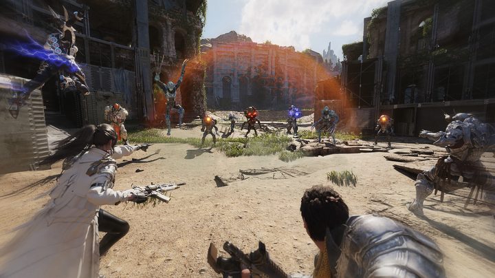 Descendants charge towards aliens in The First Descendant.
