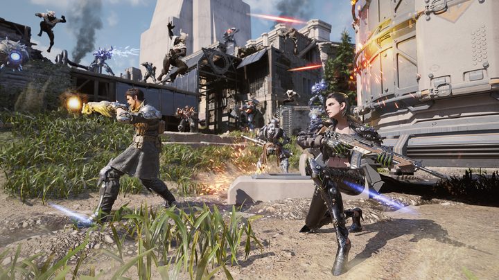 A squad of Descendants shoots in The First Descendant.