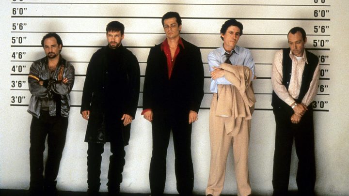 The men stand in a police line-up in The Usual Suspects.