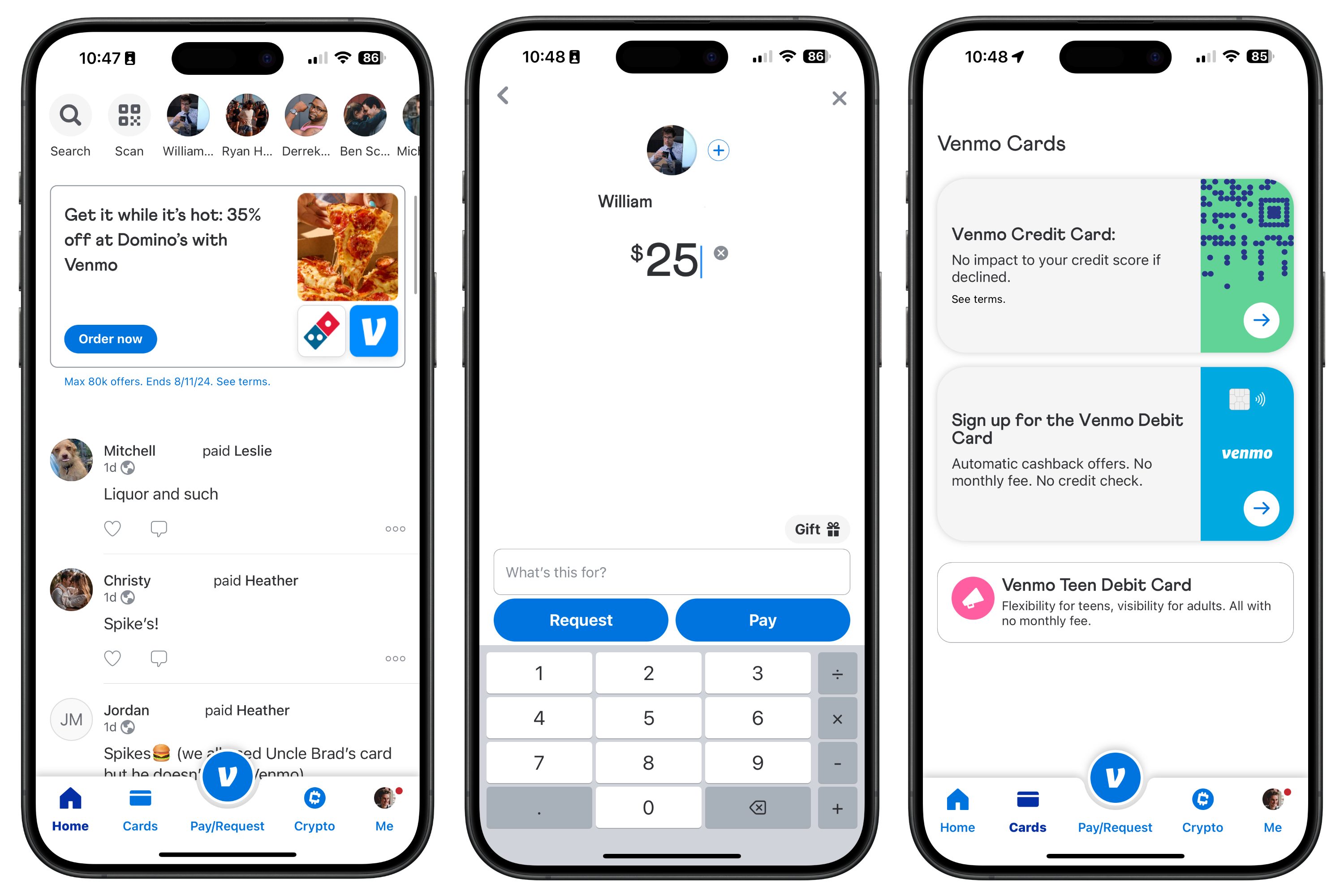 Screenshots of the Venmo app.