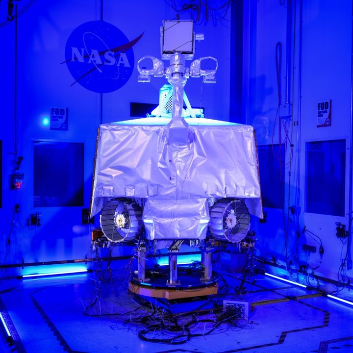 NASA’s VIPER – short for the Volatiles Investigating Polar Exploration Rover – sits assembled inside the cleanroom at the agency’s Johnson Space Center.