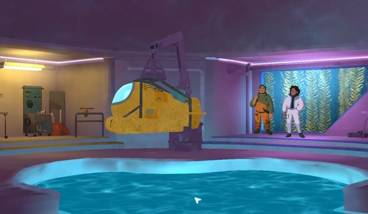 A submarine sits in a ship in Wake: Tales from the Aqualab.
