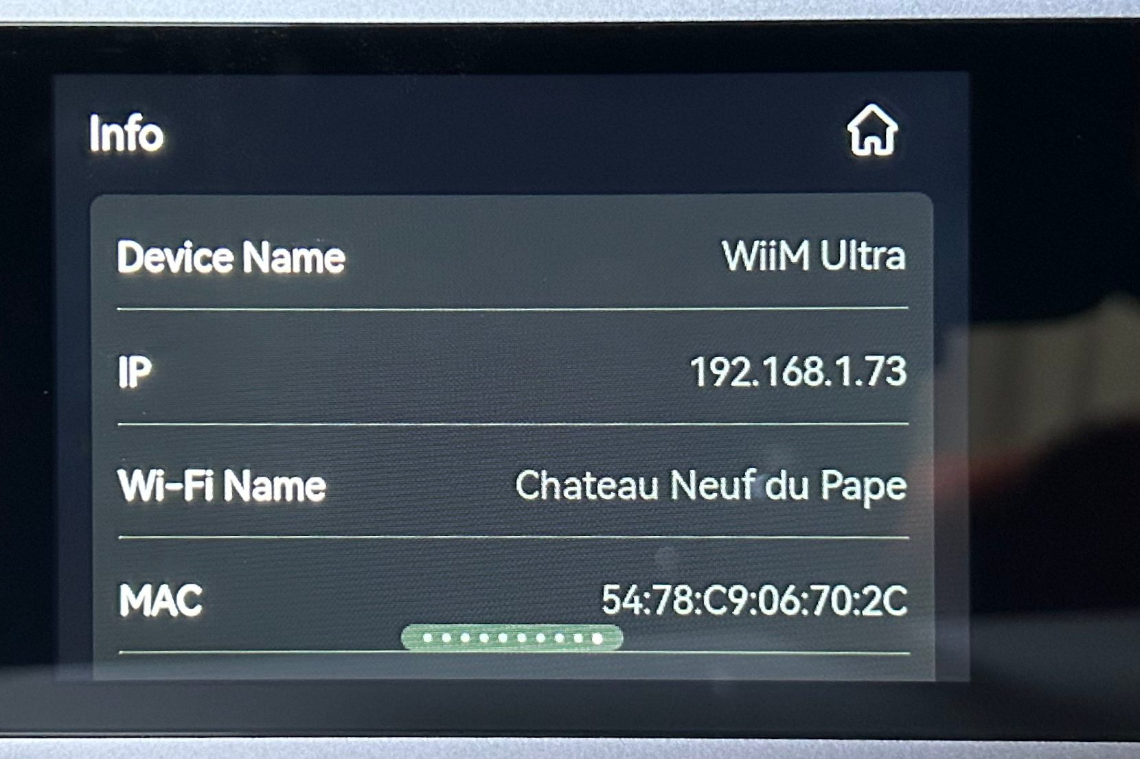 Wiim Ultra info screen.