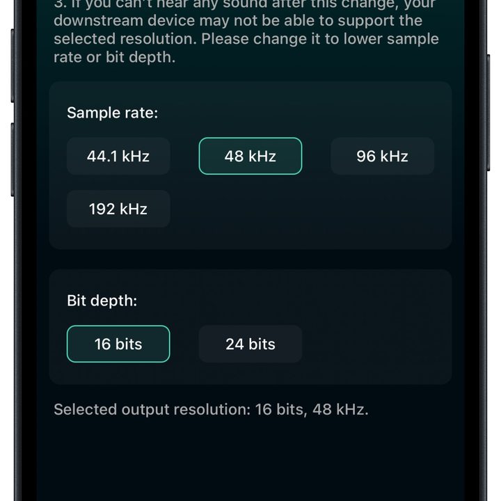 Wiim app for iOS: SPDIF output resolution.