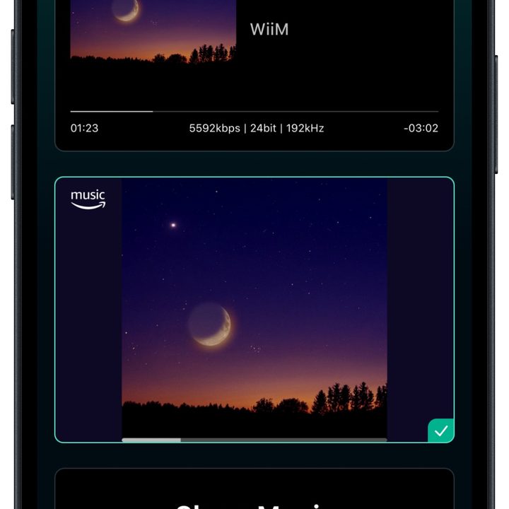 Wiim app for iOS: now playing screen selection.
