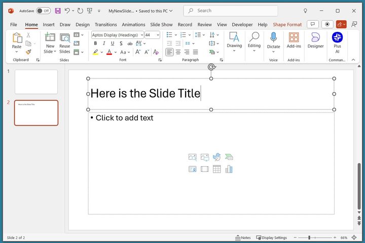 Enter a title on a PowerPoint slide.