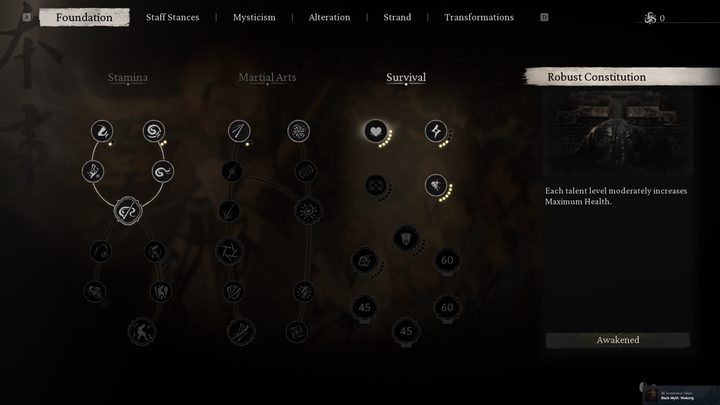 The skill tree in Black Myth Wukong.