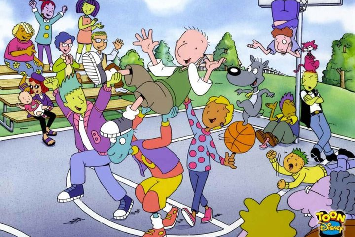 Characters from Doug in a basketball court.