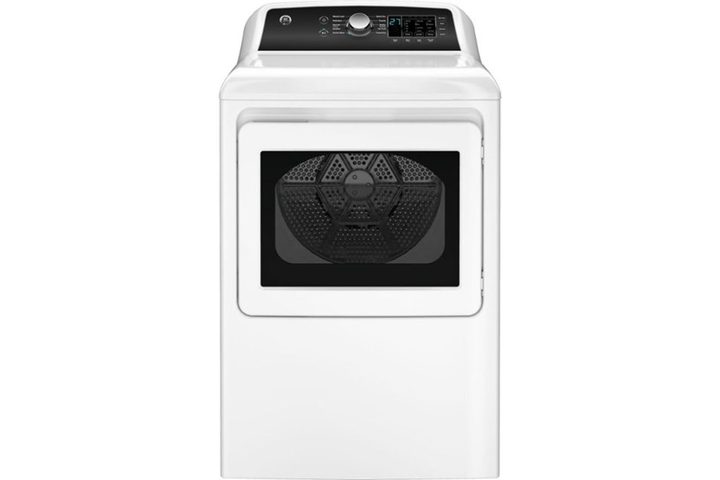 The GE 7.4 Cubic Feet Front Load Electric Dryer on a white background.