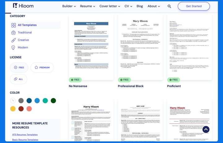 Hloom Word resume templates.