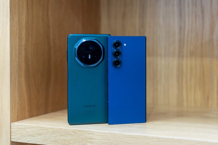 The back of the Honor Magic V3 and Galaxy Z Fold 6 next to each other