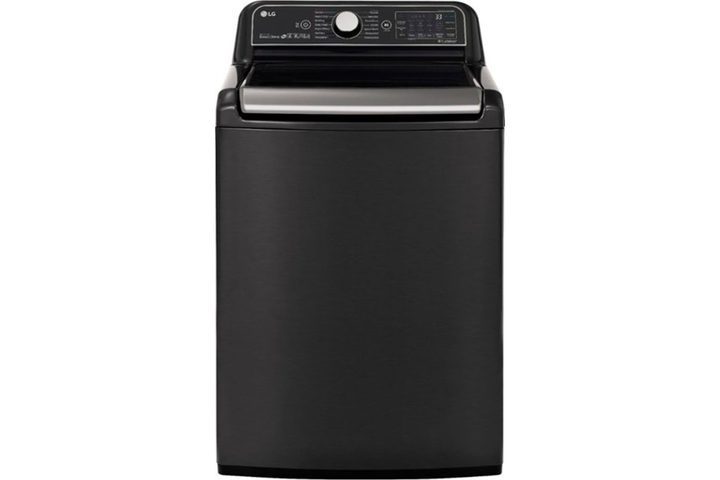 The LG 5.5 Cubic Feet High-Effiency Smart Top Load Washer on a white background.