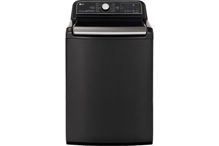 An LG 5.5 cubic feet High-Efficiency Smart Top Load Washer on a white background.