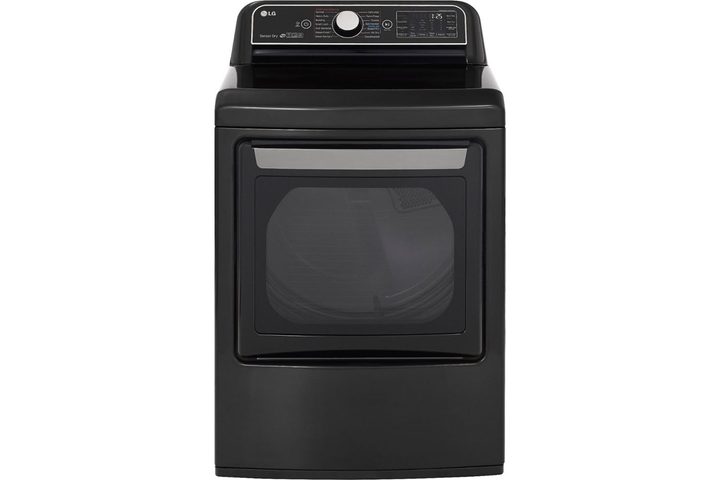 The LG 7.3 Cubic Feet Smart Electric Dryer on a white background.