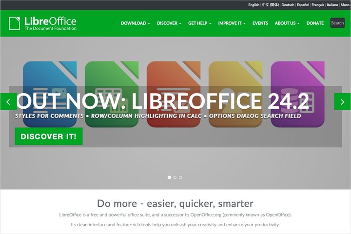 LibreOffice main webpage.