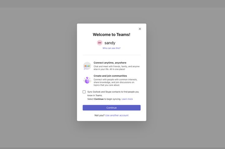 Microsoft Teams welcome screen.